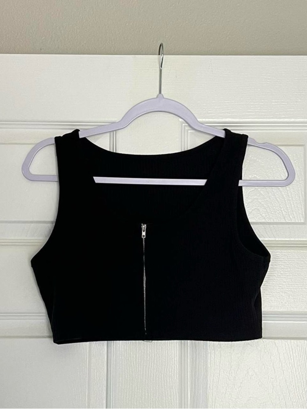 Black tank crop top with zipper detail